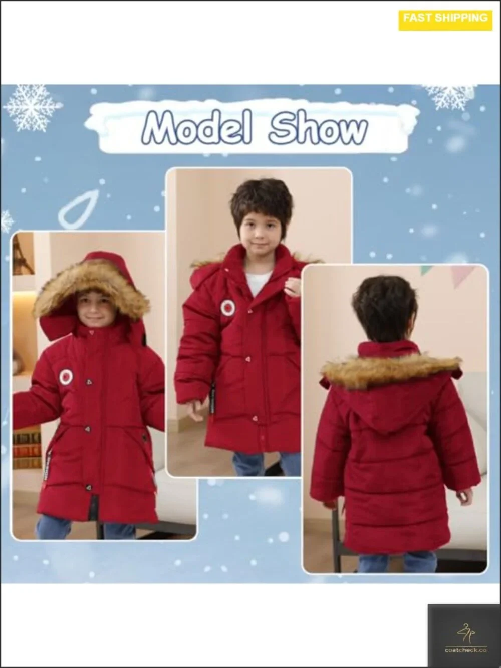 Boys Down Jacket Fur Collar Hood Thick Warm Winter Padded Coat 3T 4T 6T